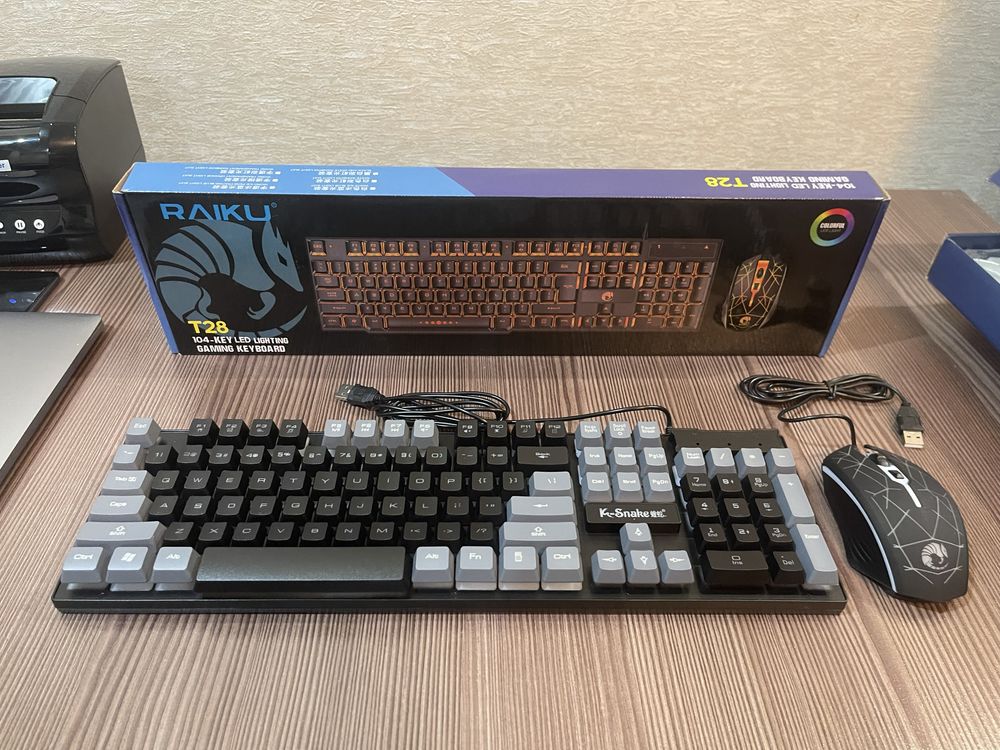 игровая клавиатура RAIKU T28 с подсветкой + мышка мышь