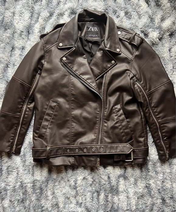 ZARA дамско oversized кафяво кожено яке