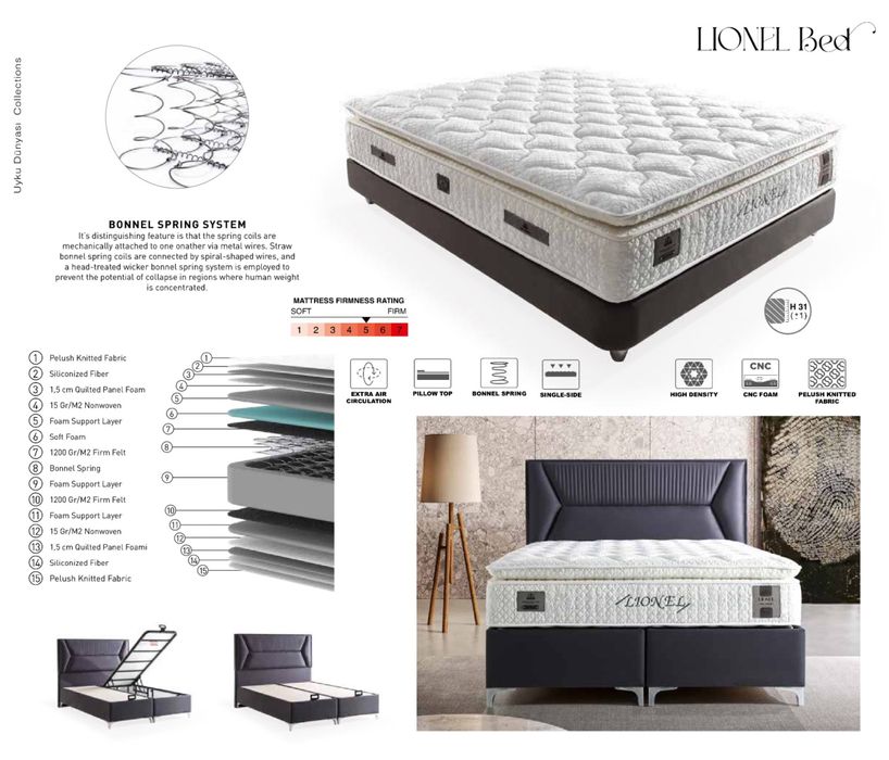 Тапицирано легло Lionel Сив Диамант
