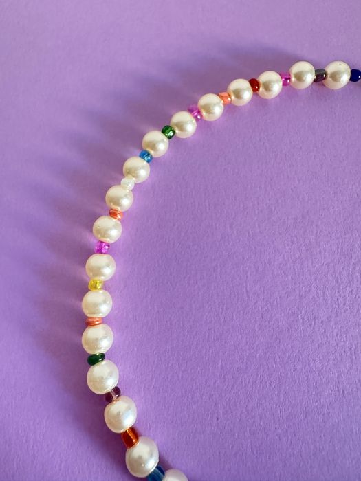 Colier choker mulicolor cu perle si incuietoare inox