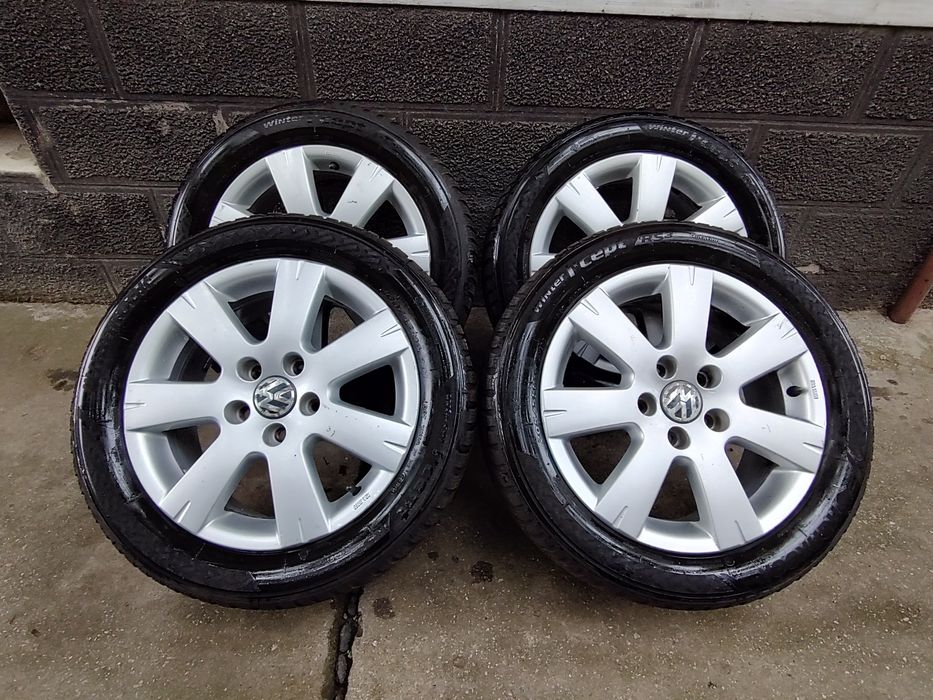 Vând Set Jante Aliaj 5x112 + Cauciucuri 205/55/16 M+S Golf Passat Audi
