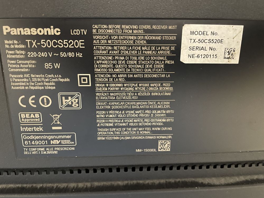 TV Panasonic LCD Model TX-50CS520E