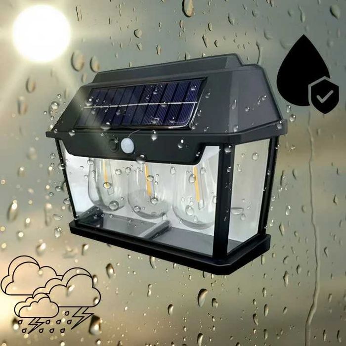 Соларна Стенна лампа с 3 LED крушки 38w