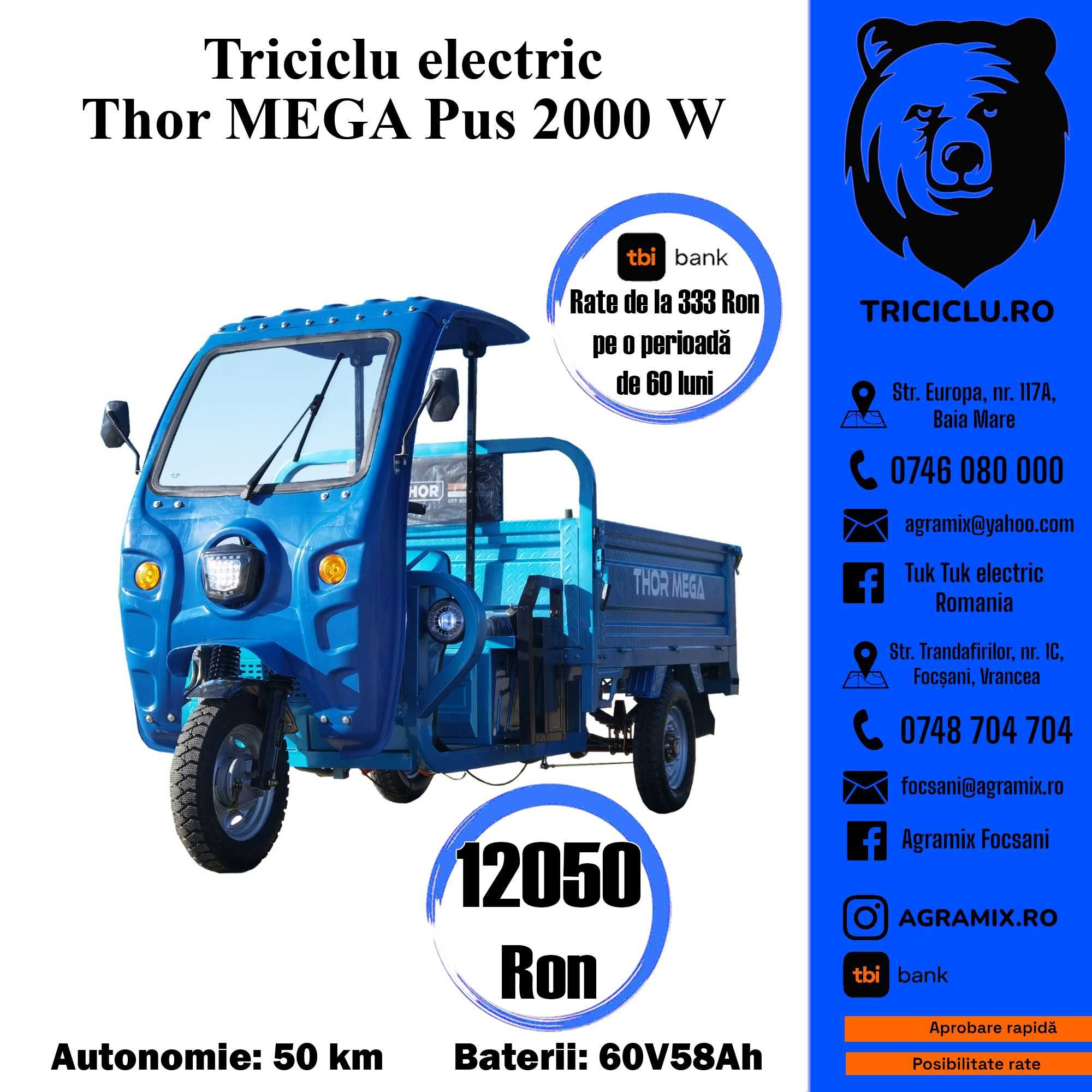 Triciclu Thor MEGA 2000W electric 1000kg nou Agramix