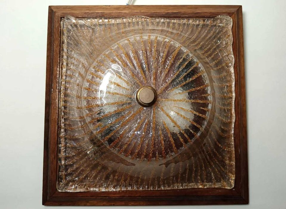 Plafoniera Art Deco, Mid Century, Barovier i Toso, lemn, vintage