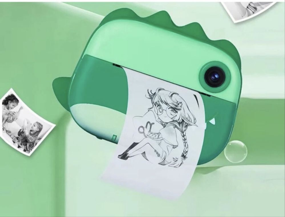 Camera pentru copii foto video, cu imprimare imediata, verde, NOUA