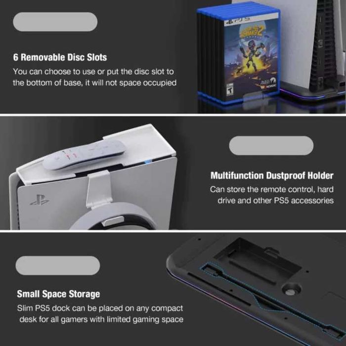 Охлаждаща стойка за Playstation 5 RGB с докинг станция за зареждане