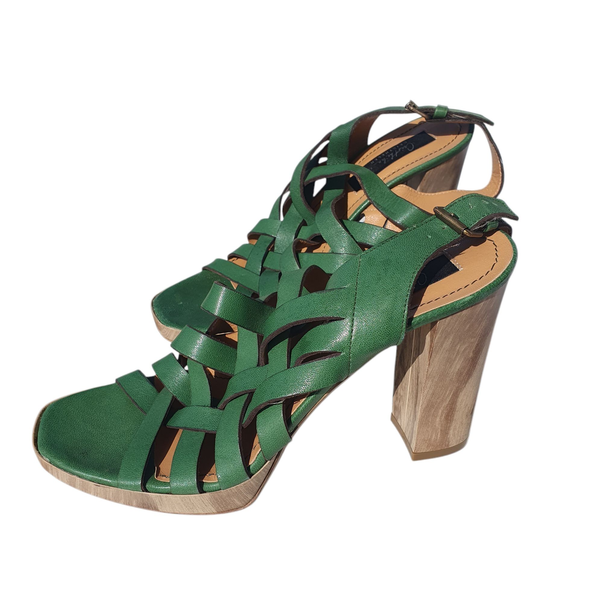 Sandale 38 Musette Cristhelen B, piele, verde, dama, cu toc