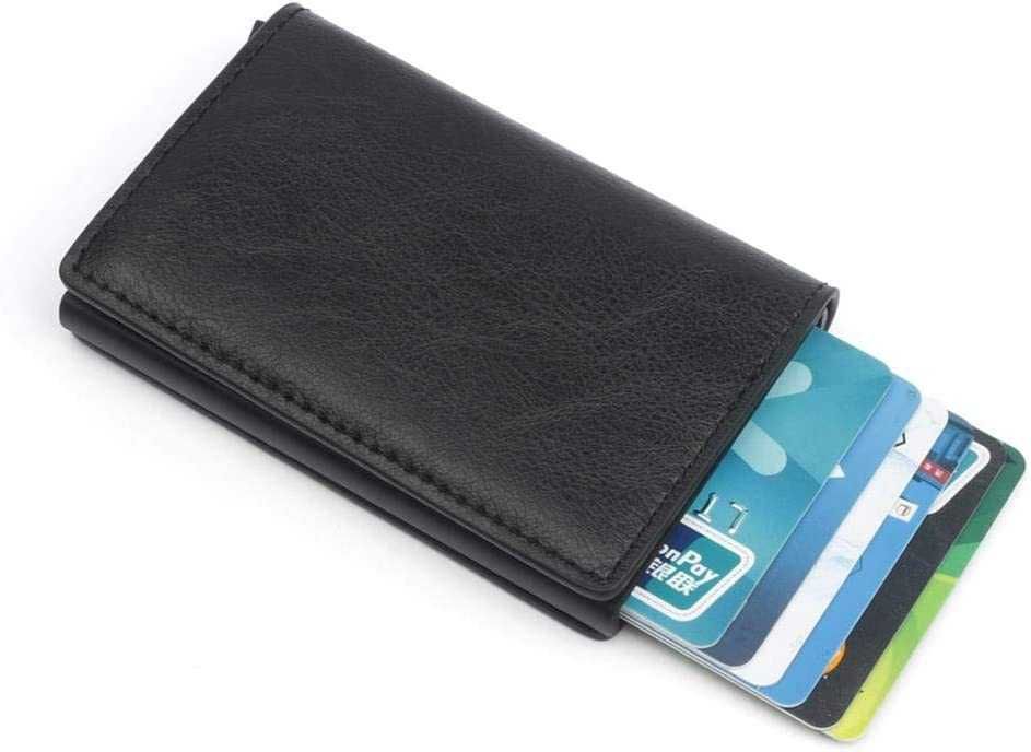 Кожен портфейл с държач за кредитни карти от алуминий с RFID защита