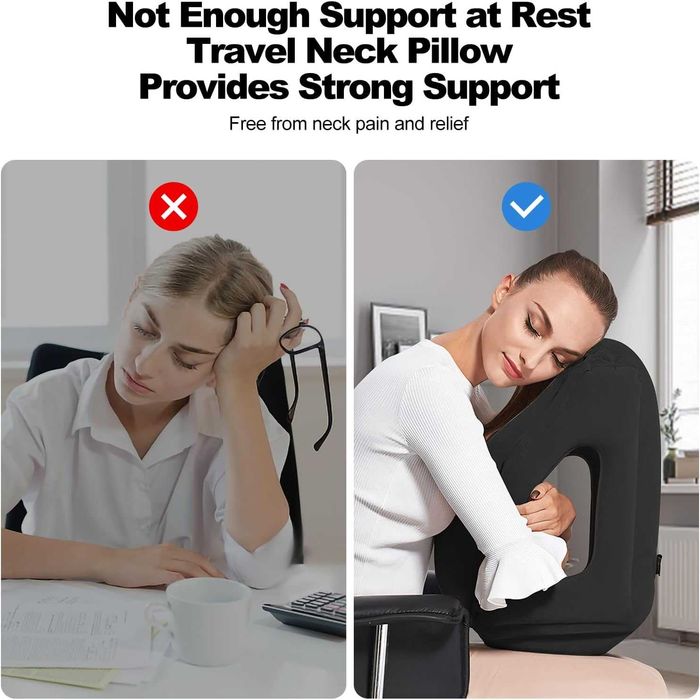 Perna de calatorie gonflabila cu suport pentru cap si brate neagra