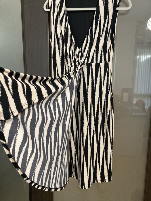 Rochie kimono imprimeu negru cu bej