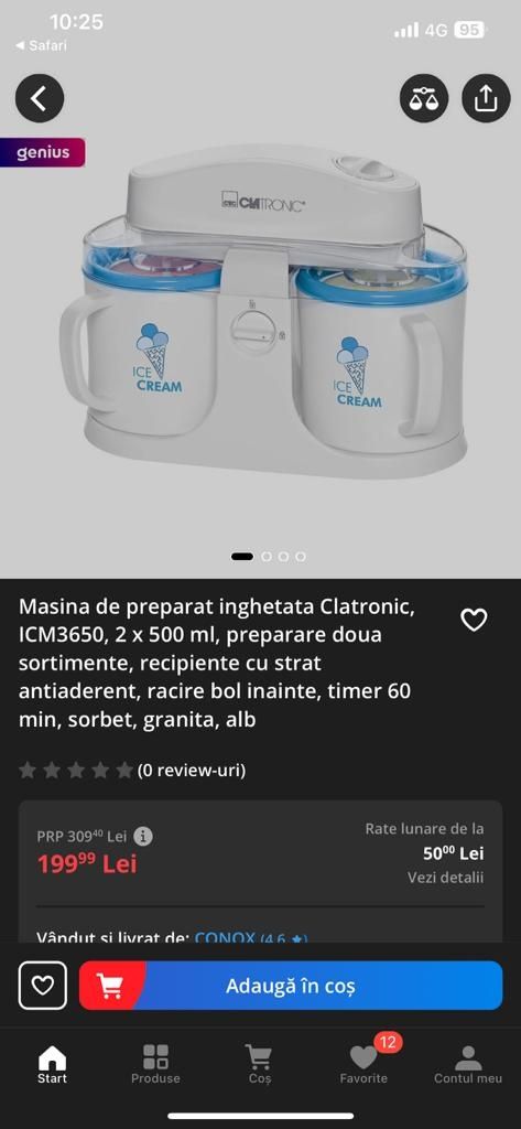 Masina de preparat inghetata Clatronic, ICM3650, 2 x 500 ml