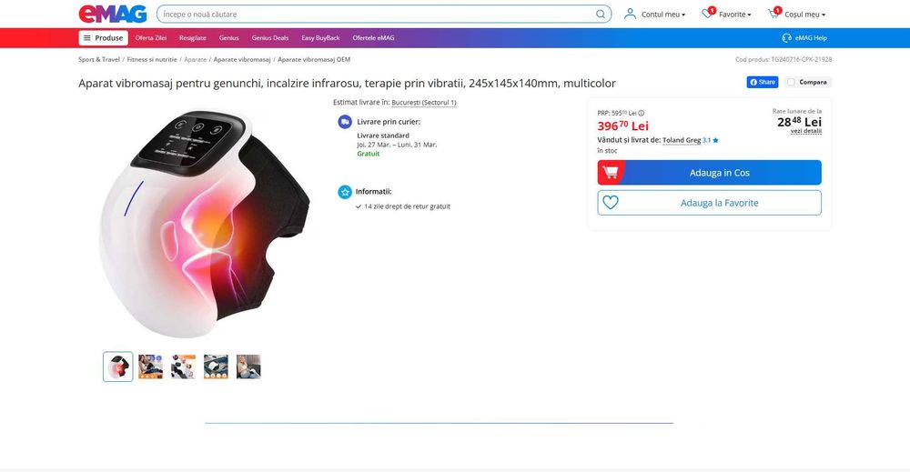 Aparat vibromasaj genunchi, incalzire infrarosu, Redus de la 400RON