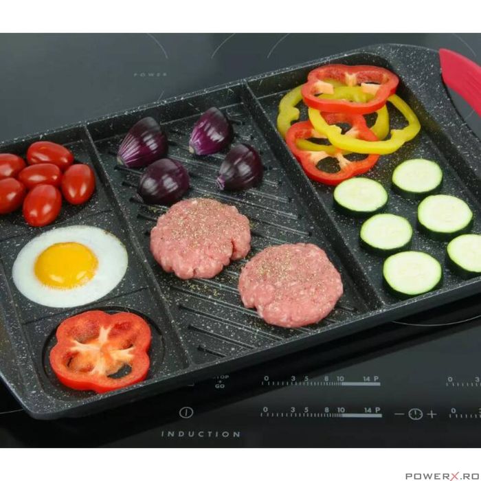 Placa gratar cu trei sectiuni, 42x27x5,5 cm, Kinghoff