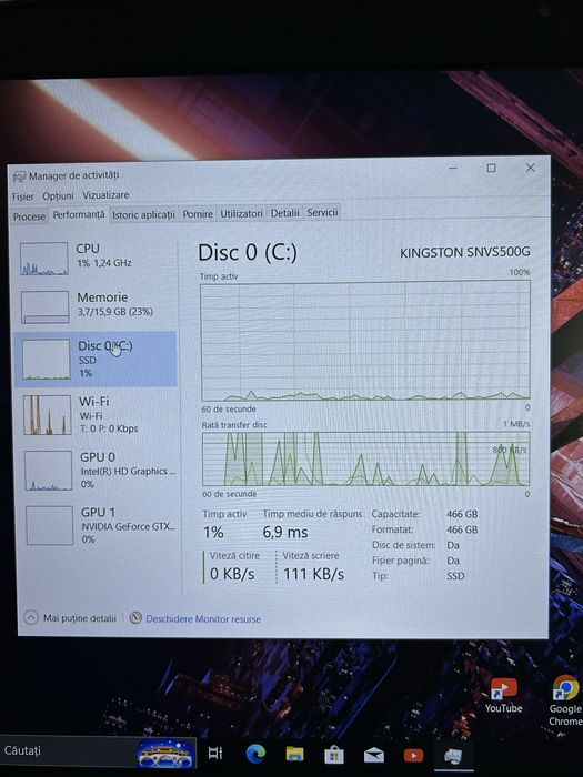 Laptop gaming| procesor i7gen7 | SSD M2 500gb| 16gb ram| GTX1050