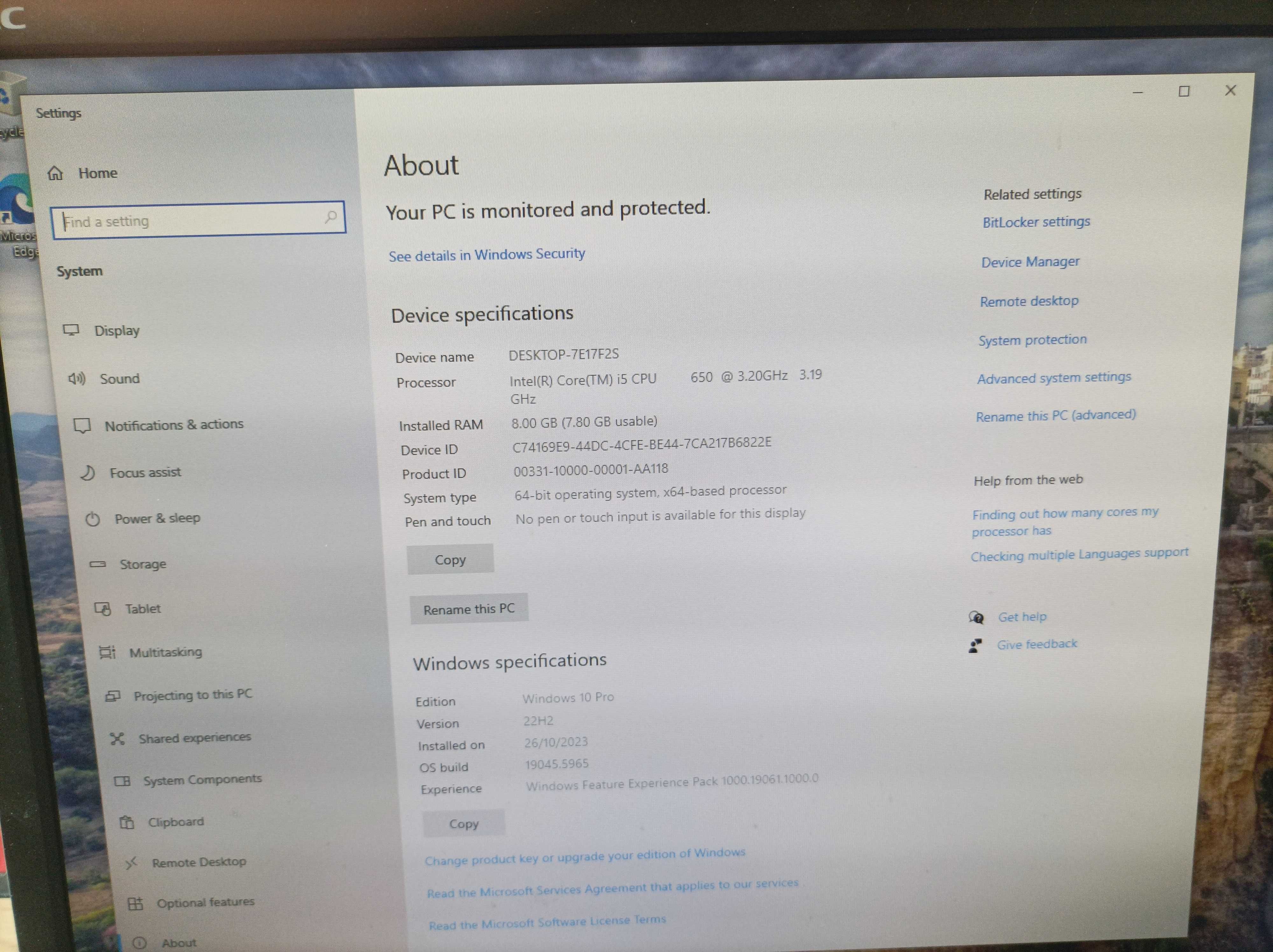 Компютър DELL 980 I5-3200 8GB, 250  с Windows 10 и монитор Lenovo 18.5