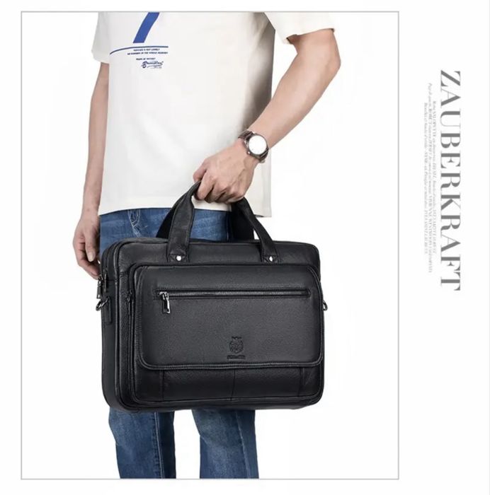 Луксозна Мъжка-Класик•Бизнес чанта с голям обем/Черна естествена кожа!