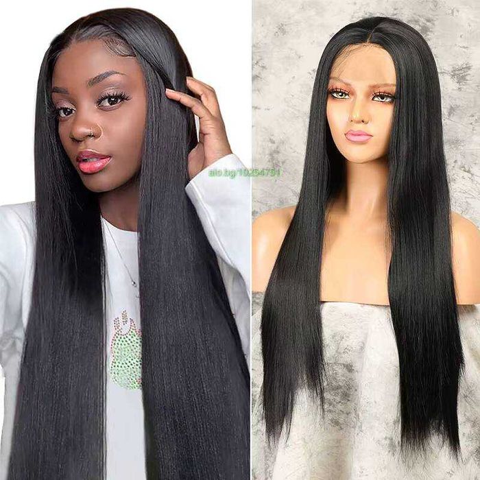 80 см Черна дантелена права перука лейс фронт с дантела 13*4*1