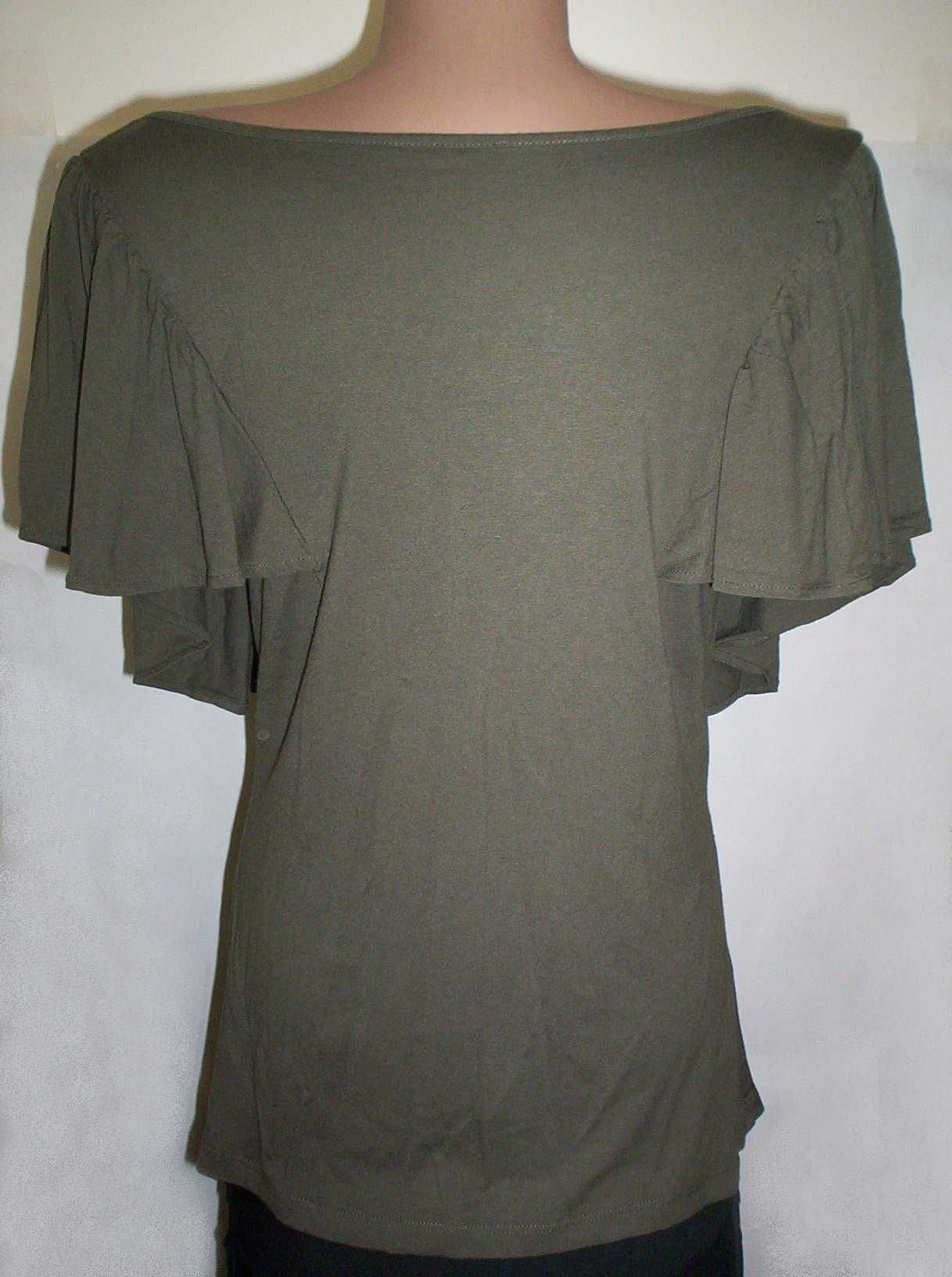 Tricou Fancy kaki maneci bufante volane late decolteu barcuta falduri