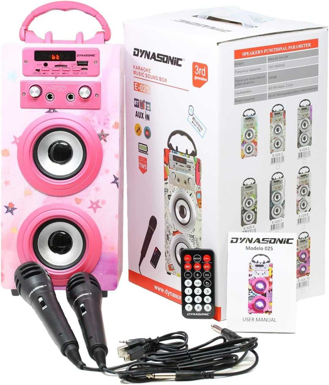 DYNASONIC Boxa Bluetooth Karaoke portabil cu 2 microfoane, USB. Noua
