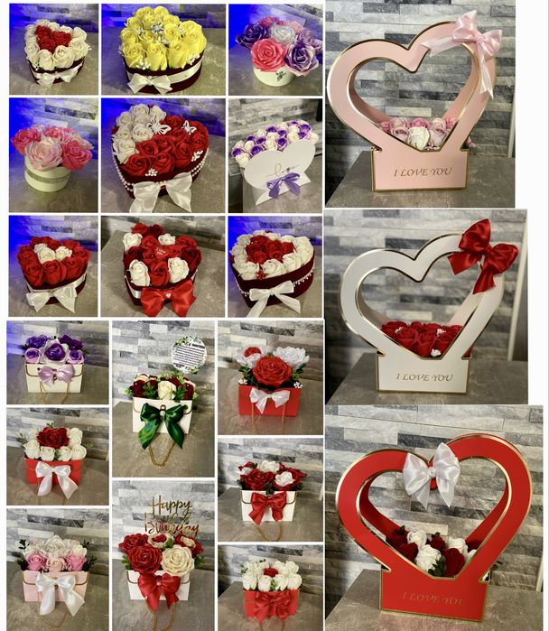 Buchet din trandafiri de sapun sau satin / Aranjamente florale/ dulci