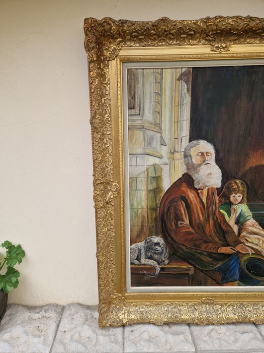 Уникална антикварна белгийска маслена картина на платно