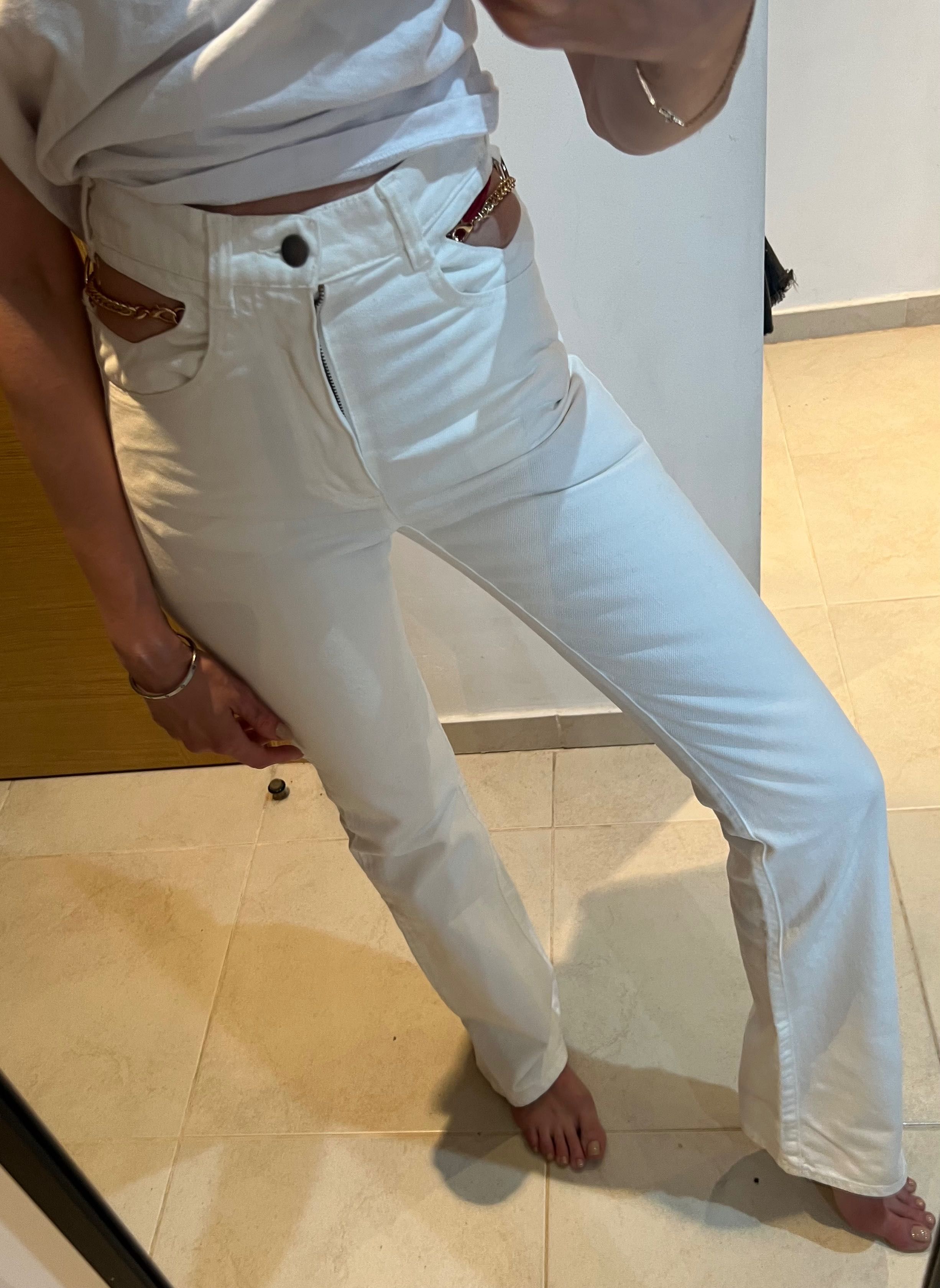 Seen Users white cut-out detail flared jeans 34 xs