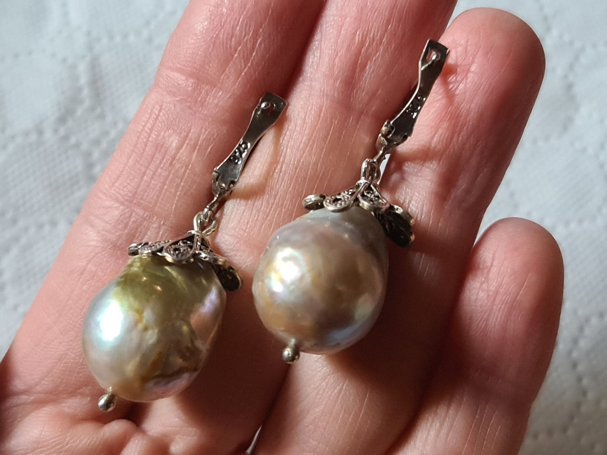 Cercei argint cu perle baroc mari