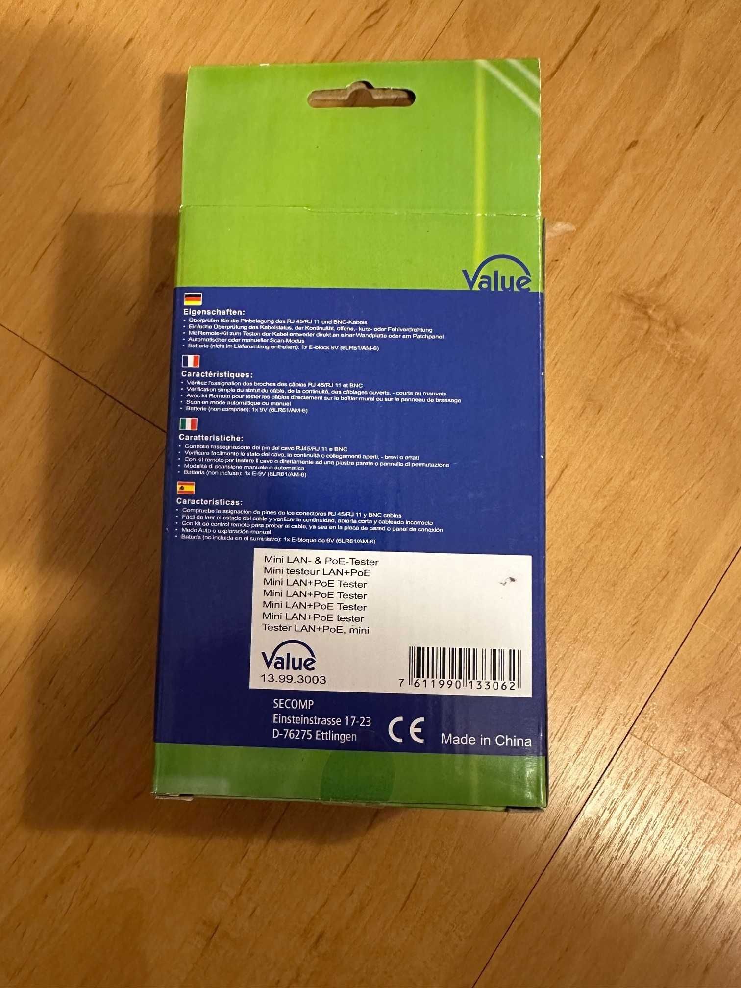 Тестер за LAN/Coax кабели и PoE захранване Value BNC-UTP +POE