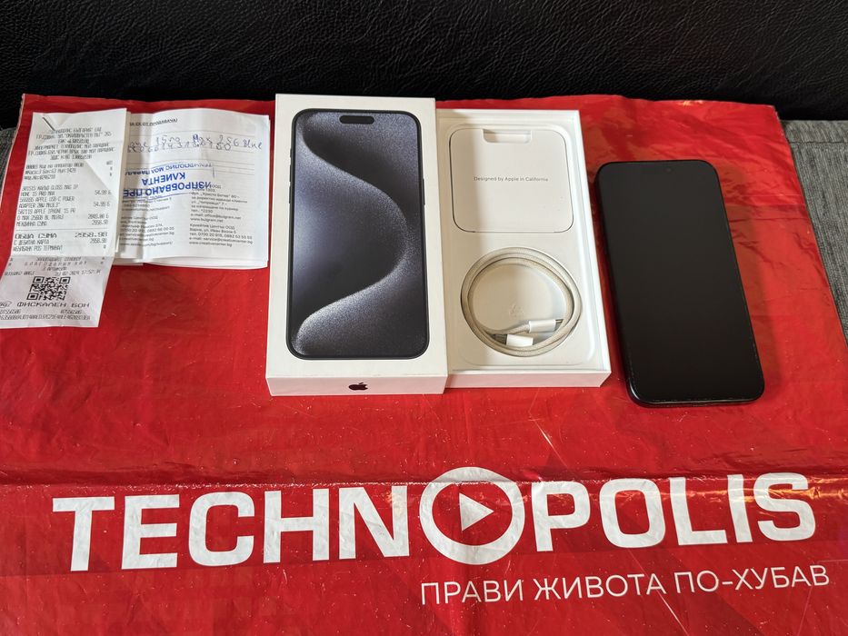 КАТО НОВ 256GB iPhone 15 Pro Max Technopolis Гаранция 2025 Black Черен