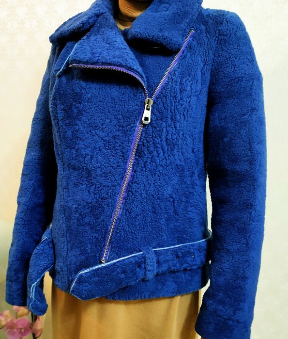 Шуба полушубок новая овечья синий 36/38. С этикеткой