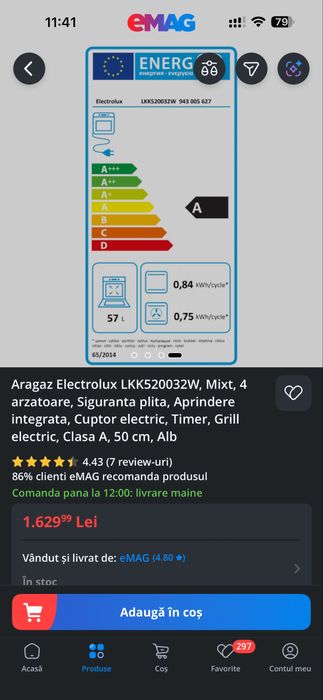 Aragaz Electrolux clasa A - putin folosit ca nou