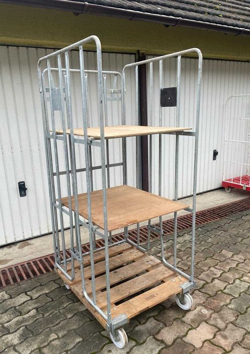 Cărucior marfă tip box / rolling cage pentru depozit – oțel galvanizat