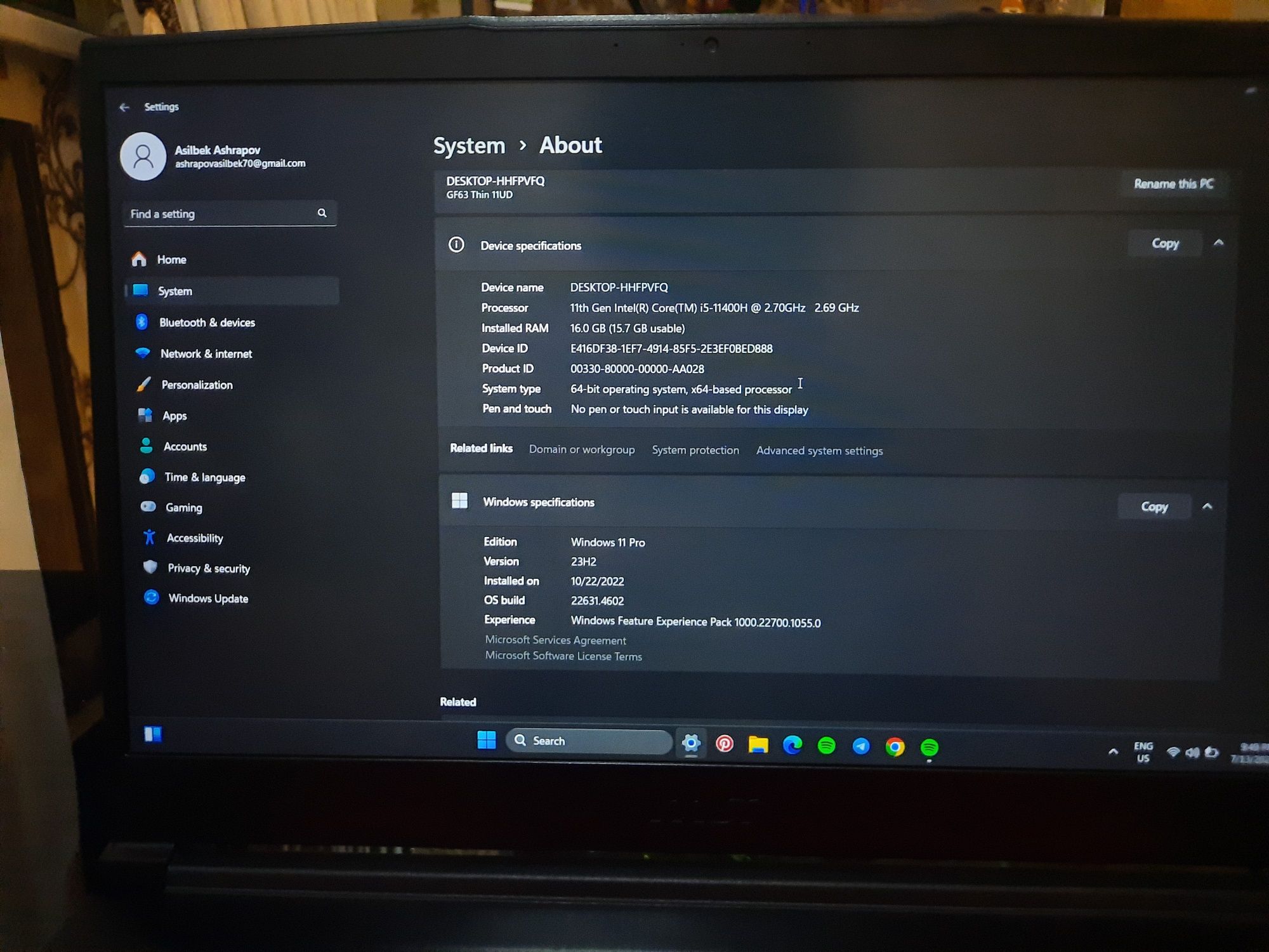 MSI GF11UD | Core i5 11400h | 16/512GB