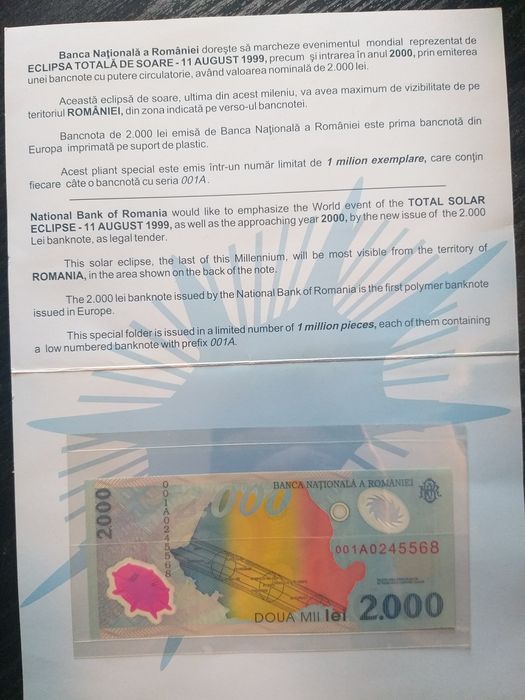 Bancnotă 2000lei eclipsa 1999