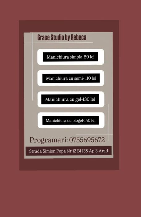 Grace Studio by Rebeca oferă servicii de manichiură în Arad