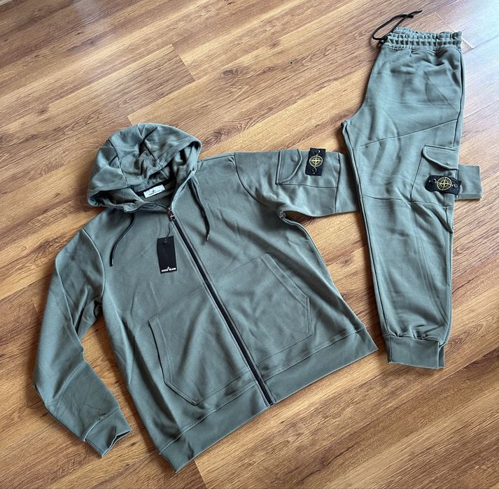 Мъжки,памучен,масленозелен екип Stone Island ГОЛЕМИ РАЗМЕРИ