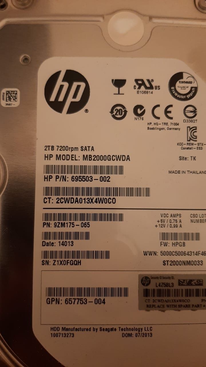 Жесткий диск HP 2TB non-hot-plug SATA hard disk drive  (цена за 2 шт.)