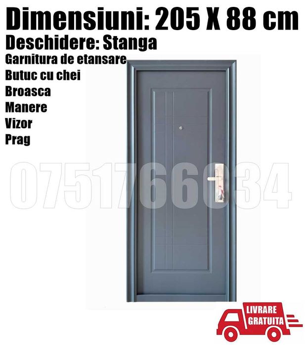 Usa Intrare Metalica Stanga Antracit 205x88cm + LIVRARE GRATUITA !