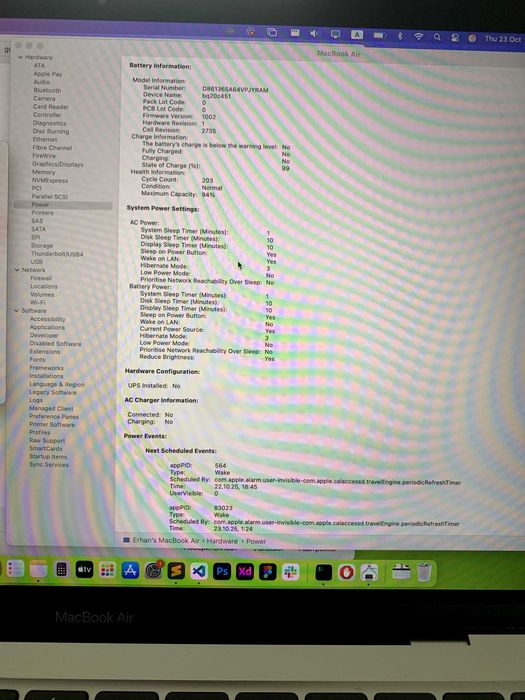 Macbook Air M1 - Space Gray - 8GB/256GB - Battery Health 94%
