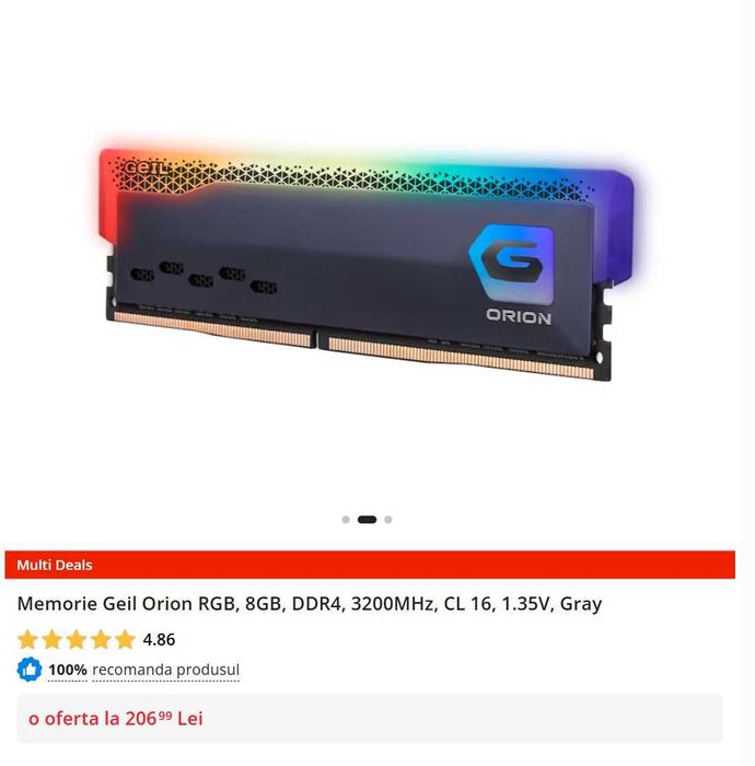 Memorii DDR4 32 GB (4x8 GB) Geil Orion RGB 3200 Mhz