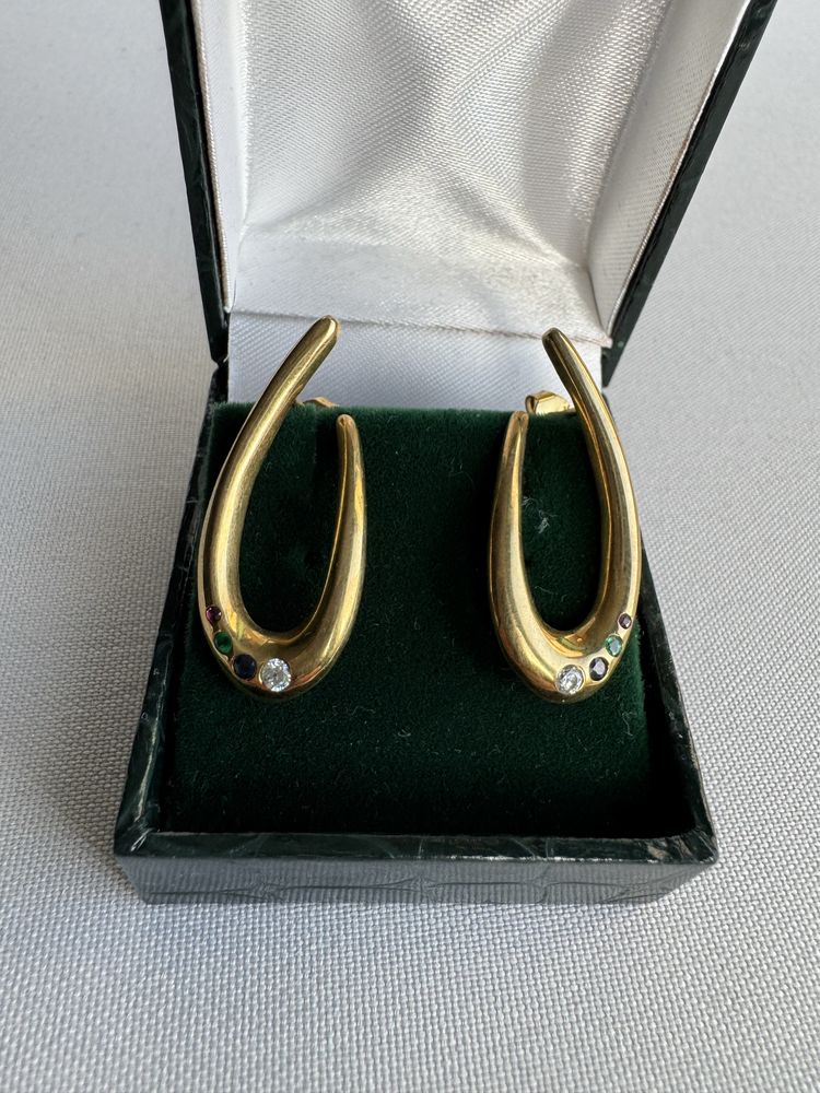 Cercei din aur, cubic zirconia, safir, smarald si rubin