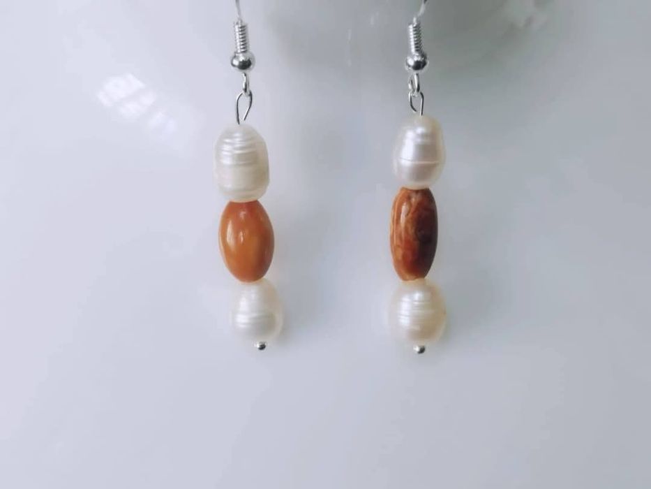 Vechi cercei din argint de 925, perle de cultura si chihlimbar