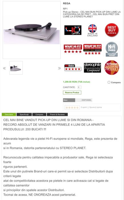 Turntable Rega RP1 - Record Player