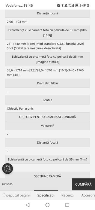 Camera Panasonic  v380