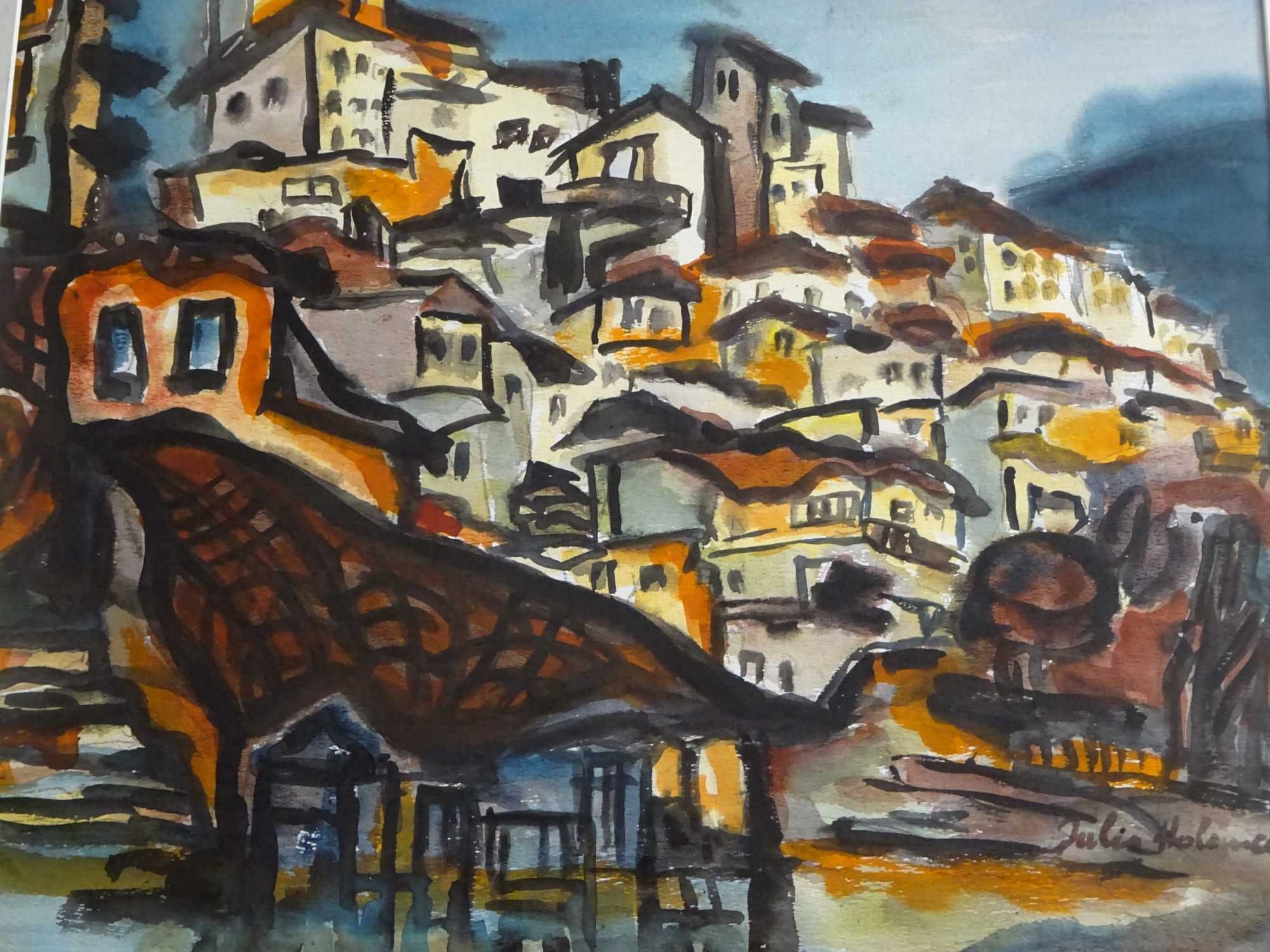 Tablou Iulia Halaucescu, ’Orasul vechi’ | Frumoasa pictura in acuarela