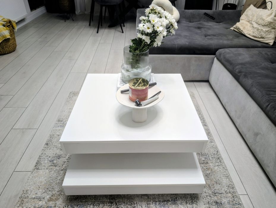 Masa de cafea moderna, 70x70x34 cm, alb mat