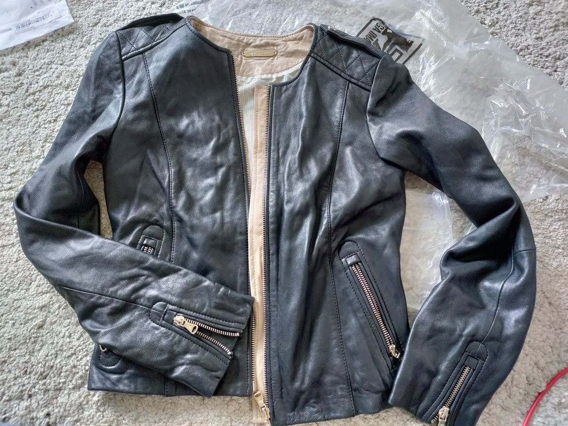 Jachetă damă neagră piele Massimo Dutti