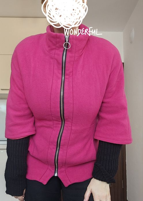 Малиново розово яке палто сако зимно сиво двоен Ръкав с подплата