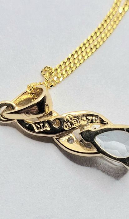 Colier din aur galben de 9k cu Aquamarin si diamante